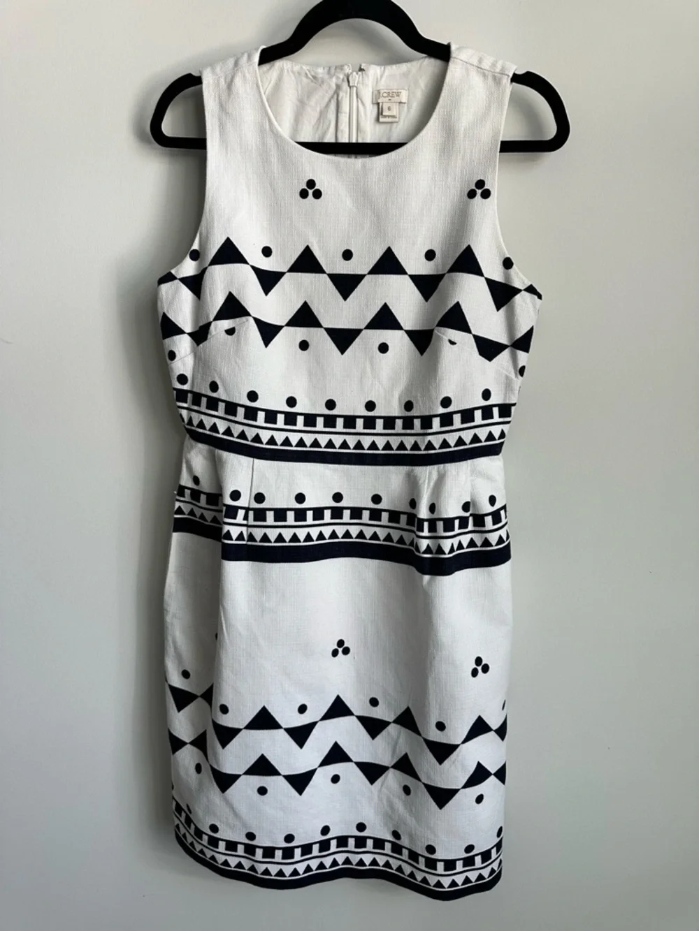 J.Crew Sleeveless Sheath Dress Size 6‎ Black White Geometric Print Career Chic